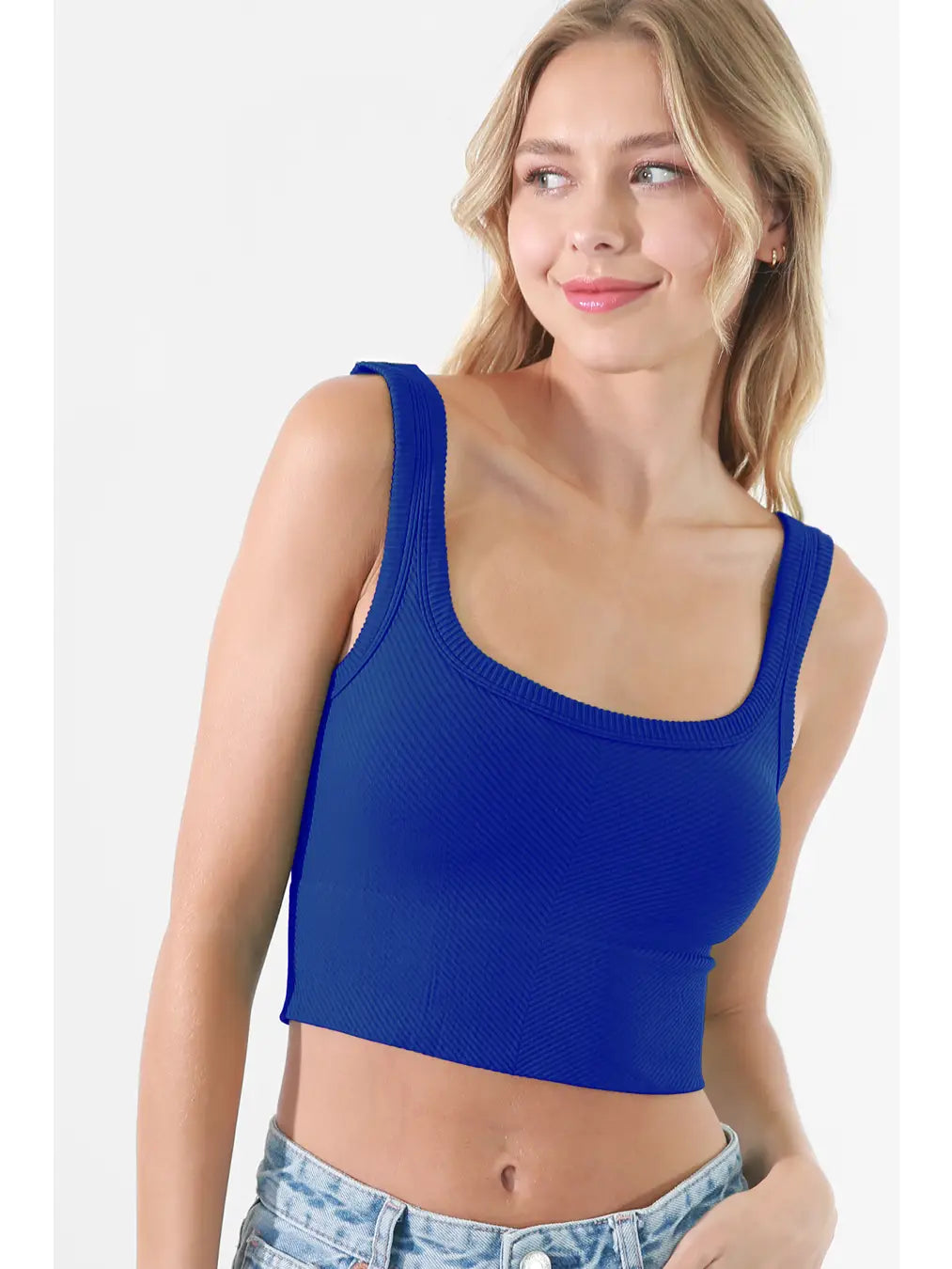 Chevron Ribbed Crop Top | Royal Blue