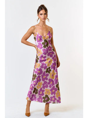 Flower Print Satien Slinky | Purple