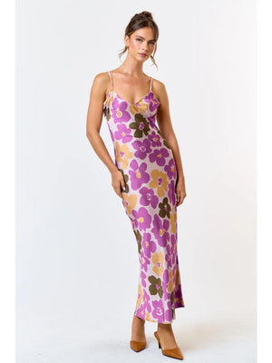 Flower Print Satien Slinky | Purple