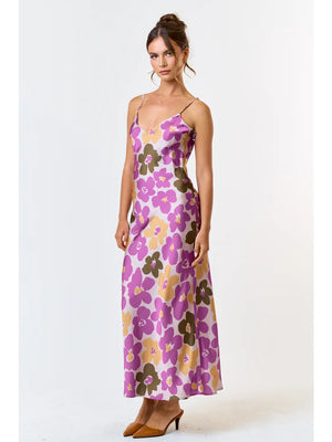 Flower Print Satien Slinky | Purple