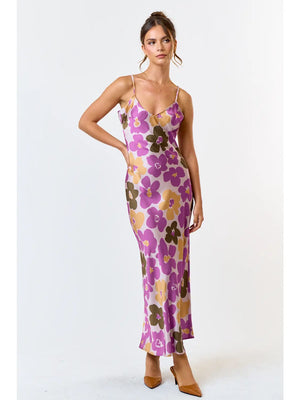 Flower Print Satien Slinky | Purple