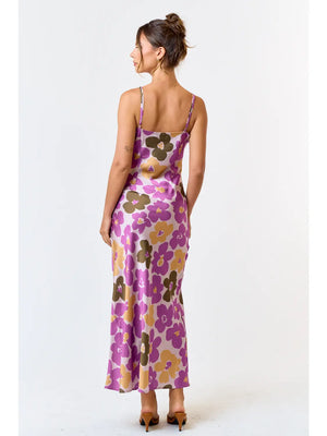 Flower Print Satien Slinky | Purple