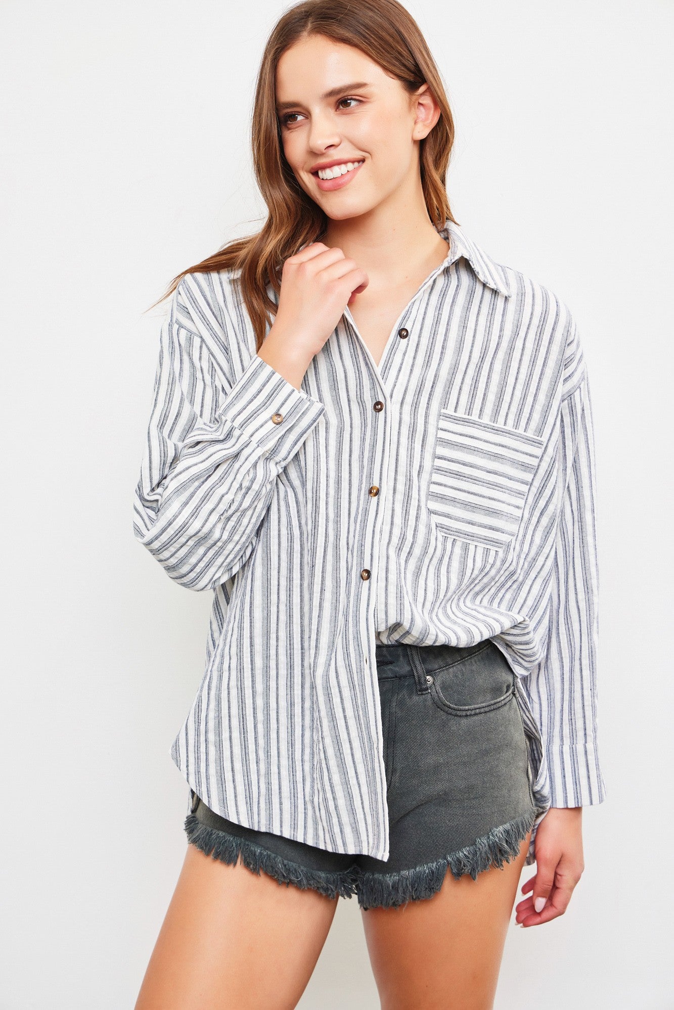 Patch Pocket Stripe Top | Denim