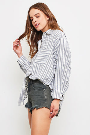 Patch Pocket Stripe Top | Denim