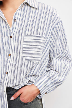 Patch Pocket Stripe Top | Denim