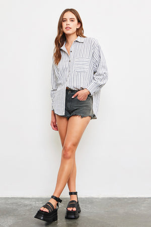 Patch Pocket Stripe Top | Denim