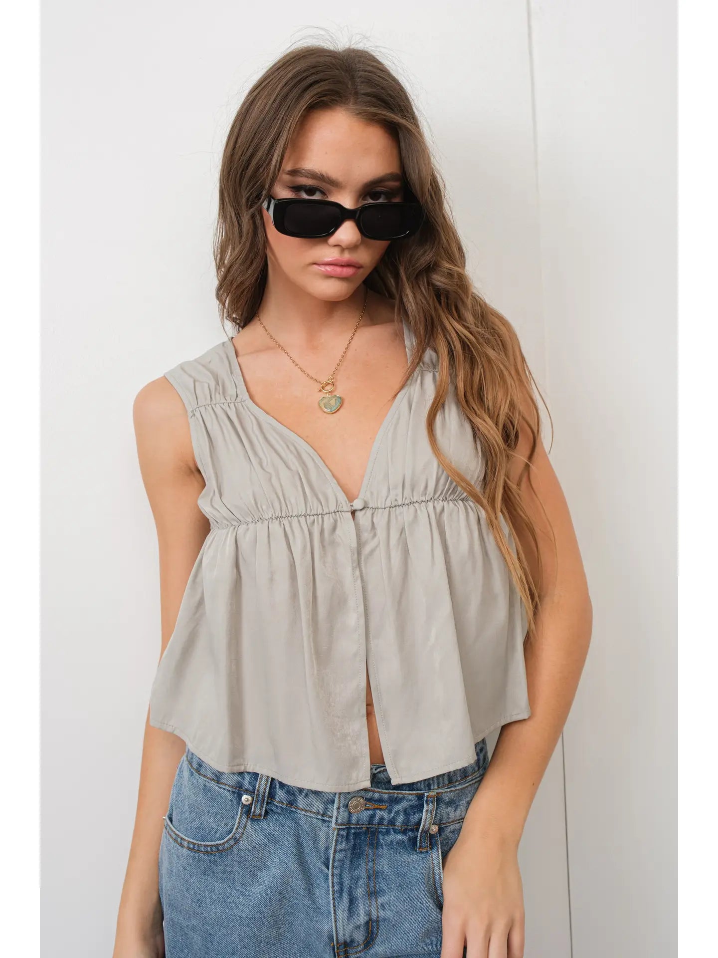 Single Button Ruched Blouse | Dove Grey