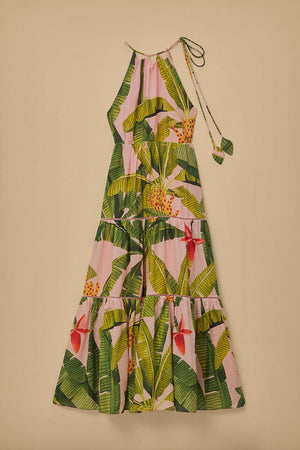 Banana Leaves Pink Sleeveless Maxi Dress