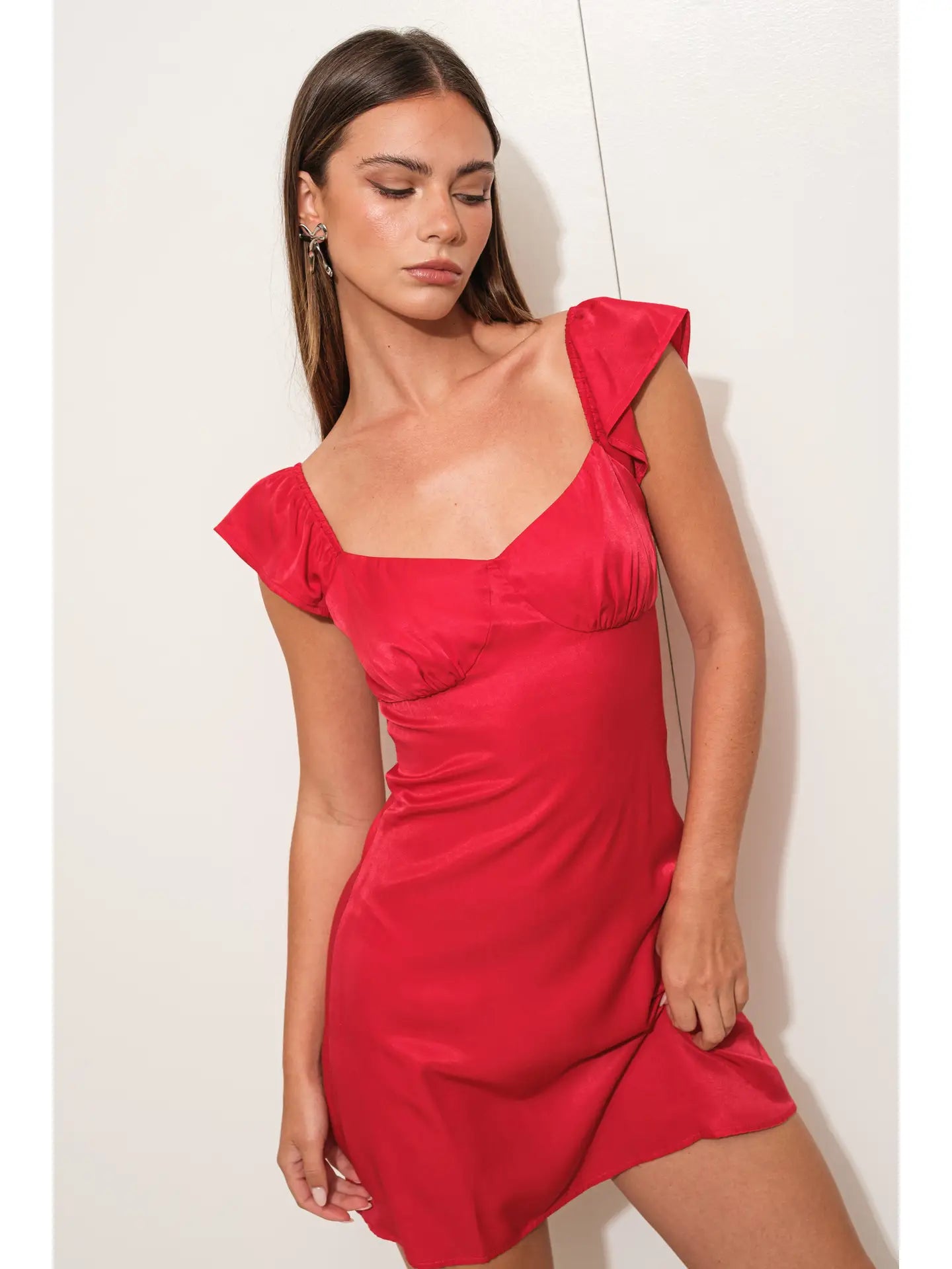 Flutter Sleeve Mini Dress | Red