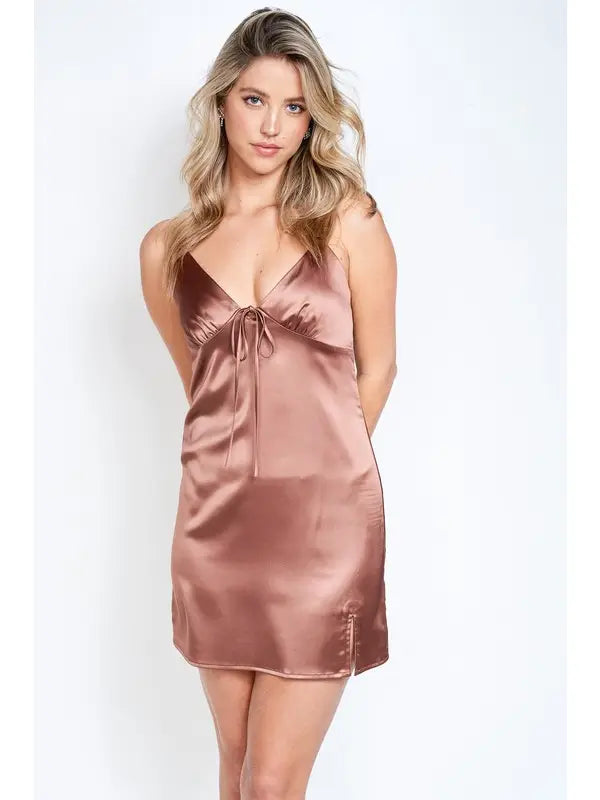 Cady Mini Satin Dress | Walnut