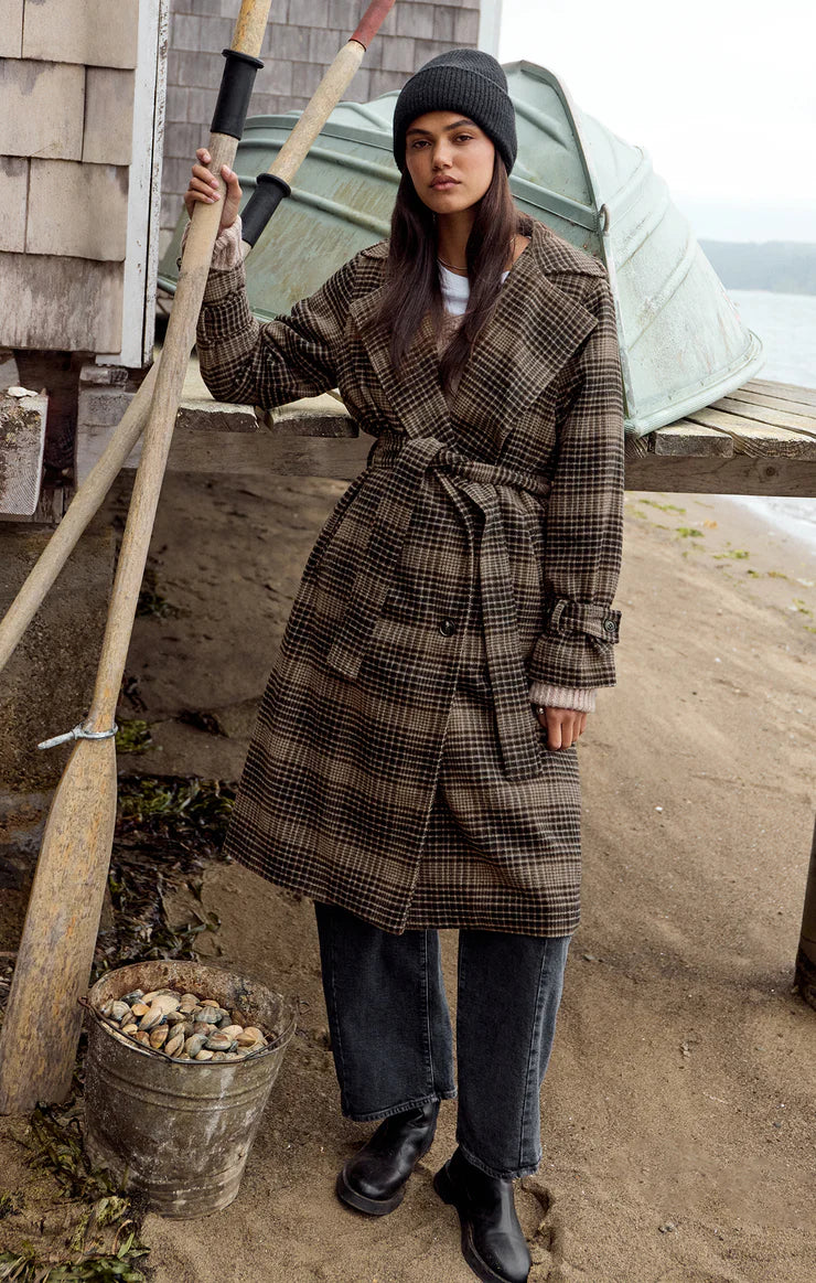 Jackie Plaid Trench | Latte