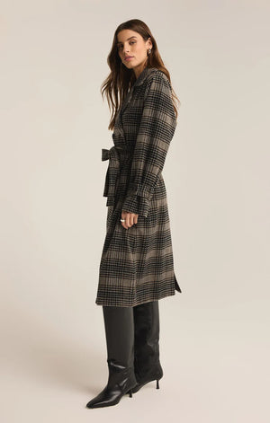 Jackie Plaid Trench | Latte