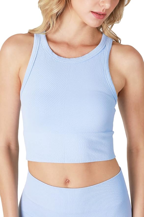 Chevron Highneck Crop Top | Cashmere Blue