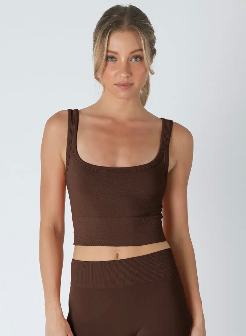 Chevron Ribbed Crop Top | Coffee Bean