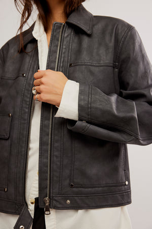 Blair Vegan Leather Jacket | Charcoal Combo