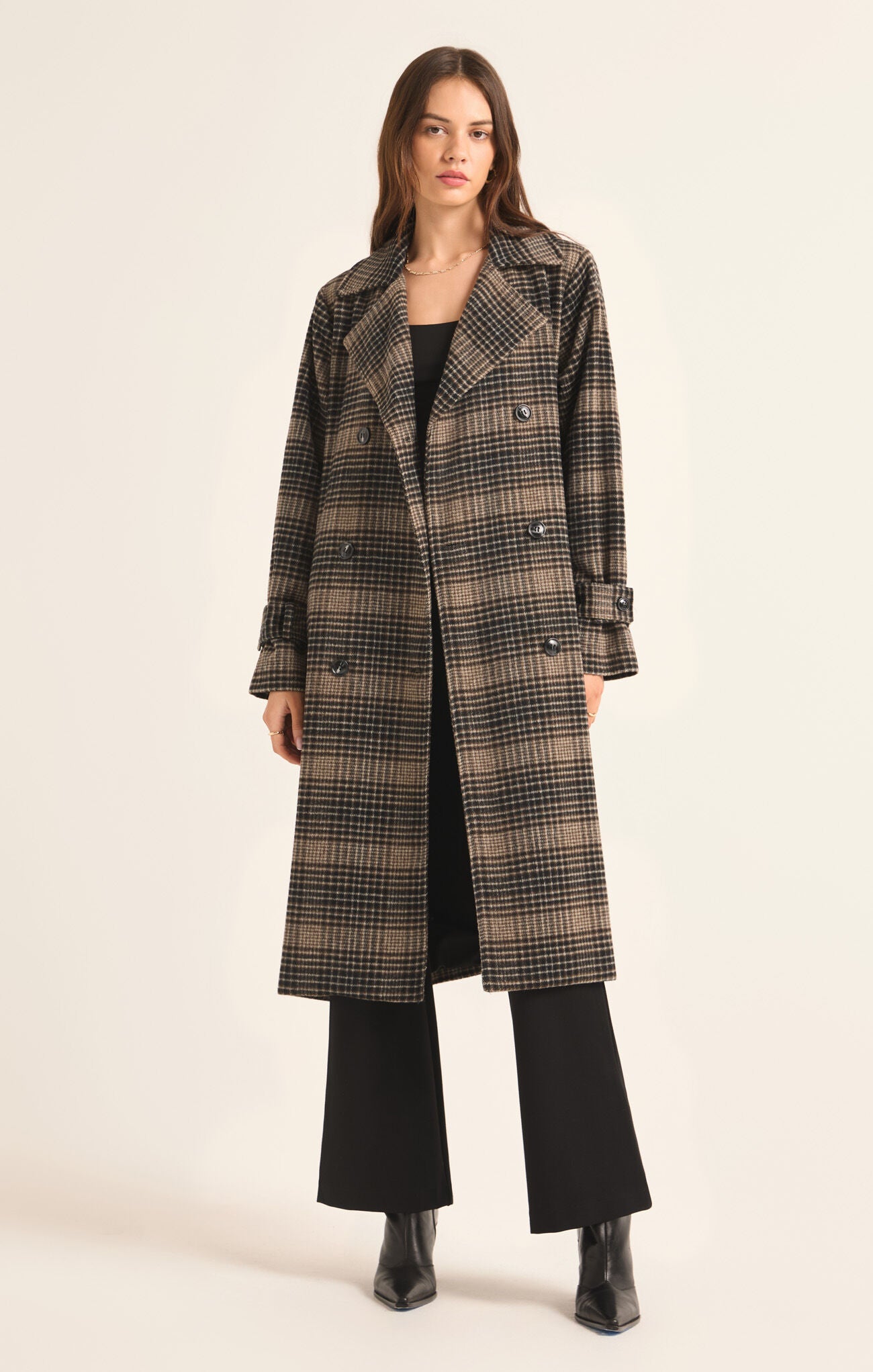 Jackie Plaid Trench | Latte