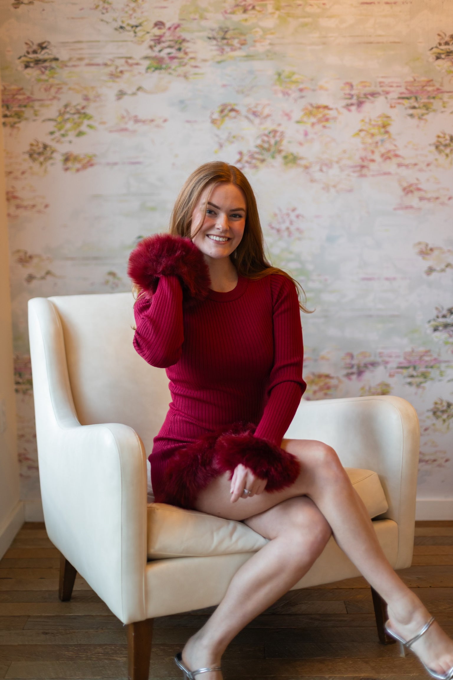 Fran Dress | Cranberry Rib With Faux Fur