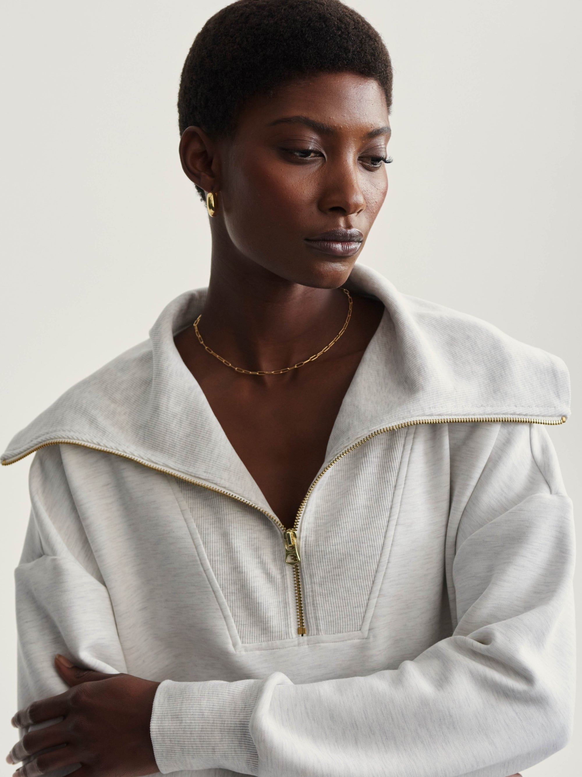 Catherine Half Zip Sweat | Ivory Marl