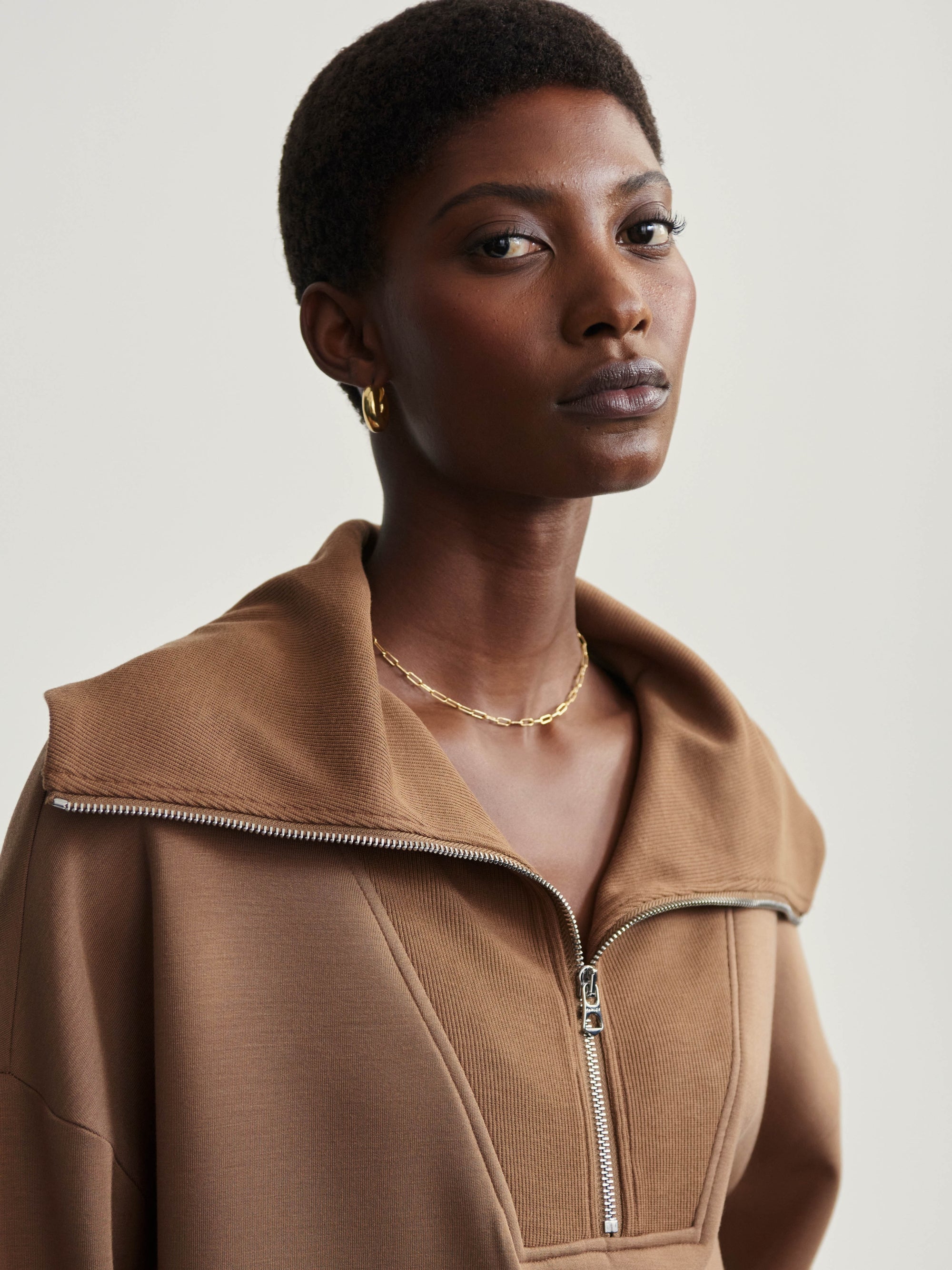 Catherine Half Zip Sweat | Golden Bronze