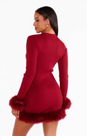 Fran Dress | Cranberry Rib With Faux Fur