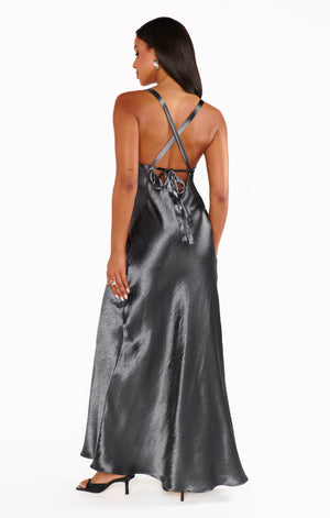 Anderson Maxi Dress | Gunmetal Hammered Satin