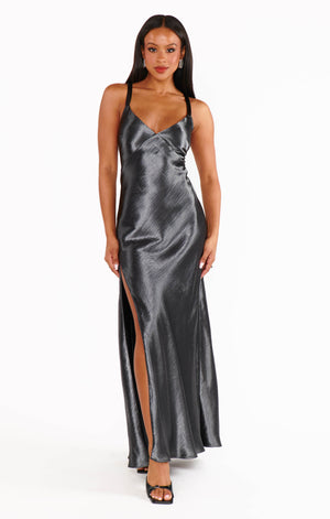 Anderson Maxi Dress | Gunmetal Hammered Satin