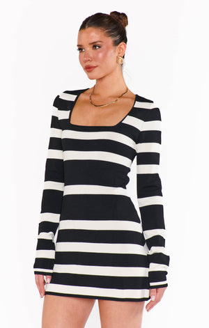 Erika Mini Dress | Black White Stripe Knit