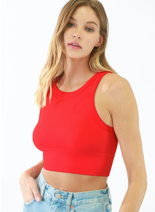 Chevron Highneck Crop Top | Red